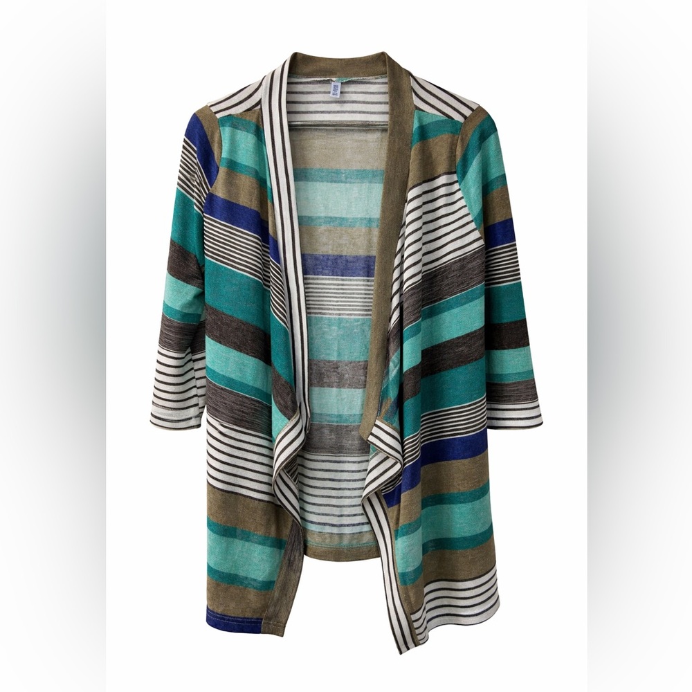 Striped Draped Cardigan in Teal, Navy, Olive & Cream